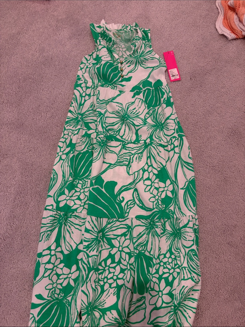 Lilly Pulitzer White and Green Floral Halter Maxi Dress for Kids